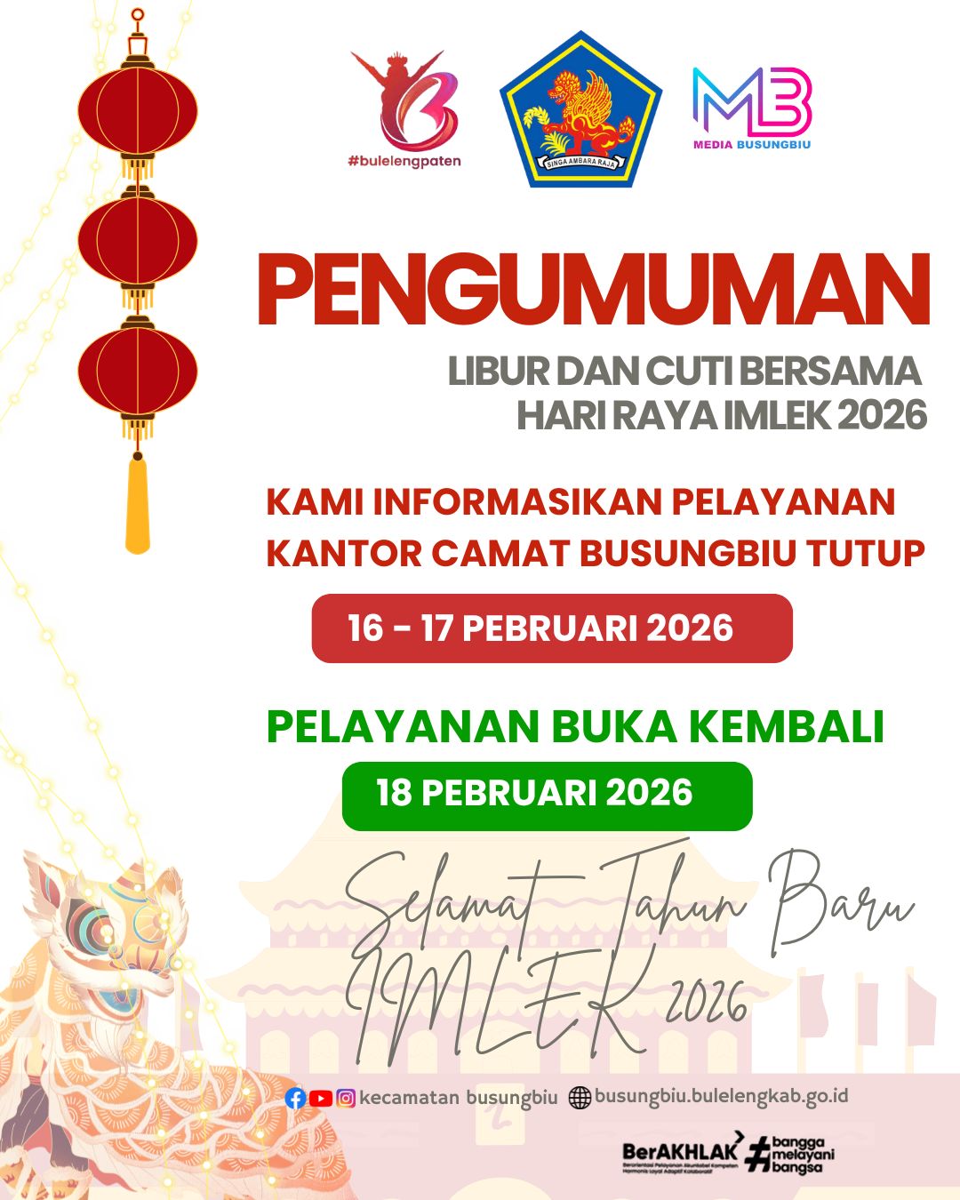 Pengumuman Cuti Bersama IMLEK 2026